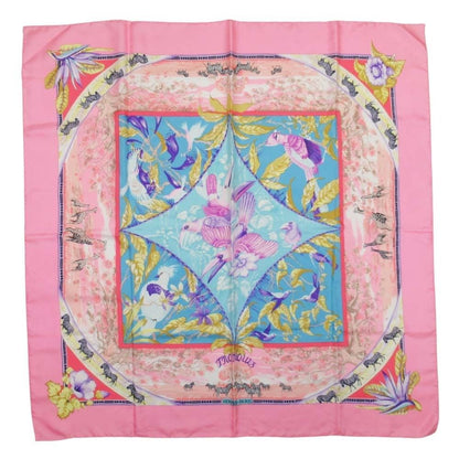 Hermes Tropiques Carre 90 Large Scarf Tropical Animal Silk Twill Shawl Pink