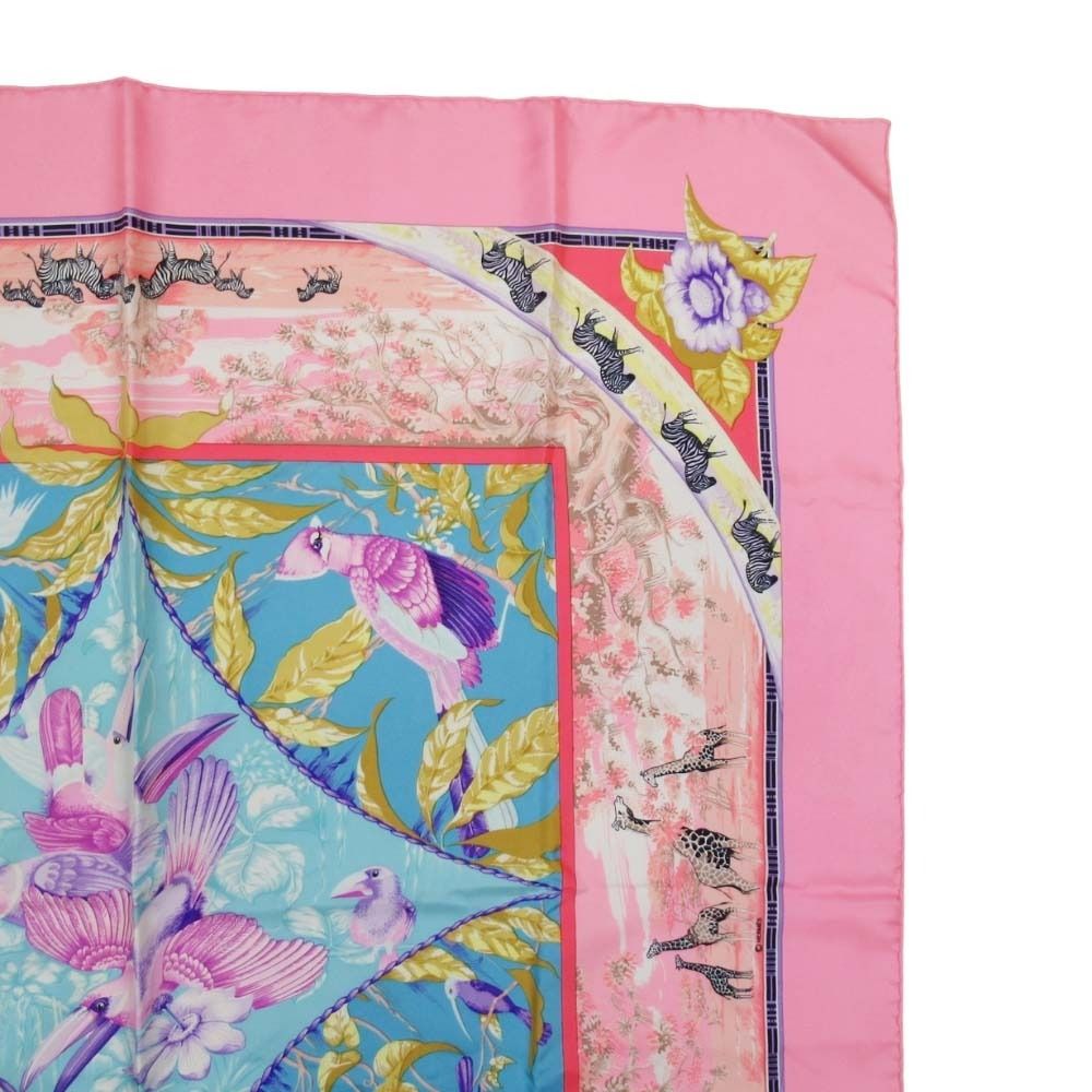 Hermes Tropiques Carre 90 Large Scarf Tropical Animal Silk Twill Shawl Pink — view 3