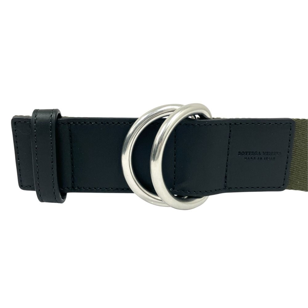 Bottega Veneta Webbing Ring Belt Double Canvas Leather M Khaki Black — view 4