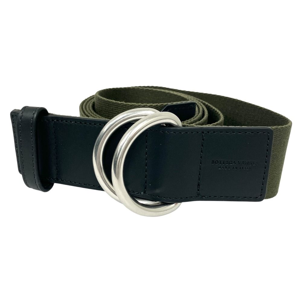 Bottega Veneta Webbing Ring Belt Double Canvas Leather M Khaki Black