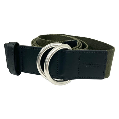 Bottega Veneta Webbing Ring Belt Double Canvas Leather M Khaki Black