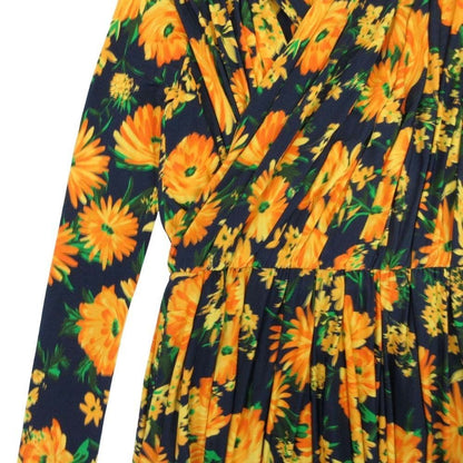 Balenciaga Rayon Stretch Floral Maxi Dress Pattern Navy Orange 34 — view 4