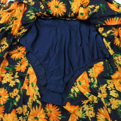 Balenciaga Rayon Stretch Floral Maxi Dress Pattern Navy Orange 34 — view 7