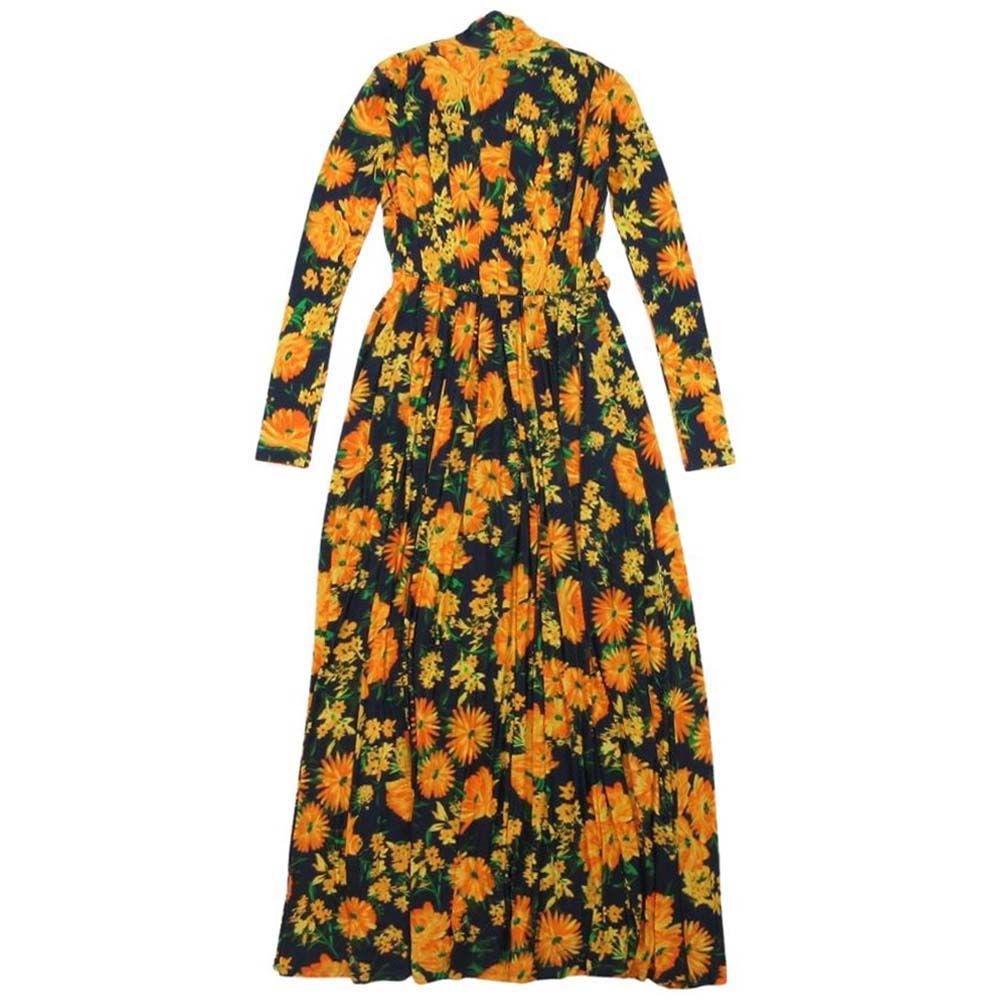 Balenciaga Rayon Stretch Floral Maxi Dress Pattern Navy Orange 34 — view 2