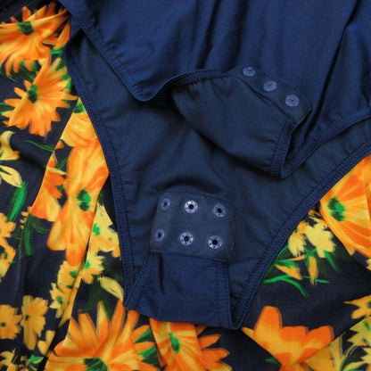 Balenciaga Rayon Stretch Floral Maxi Dress Pattern Navy Orange 34 — view 8