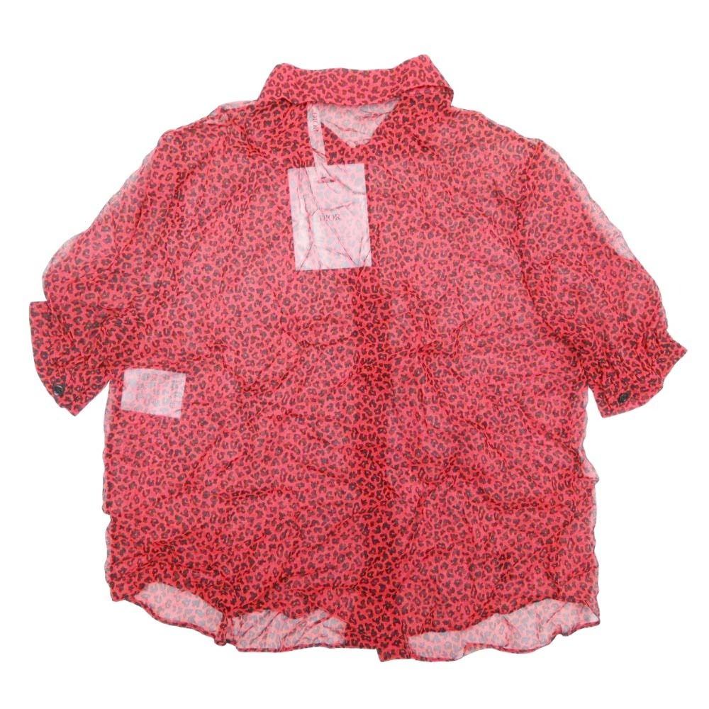 Dior Bee Embroidery Leopard Print Silk Chiffon Shirt Short Sleeve Blouse Red 34 — view 6