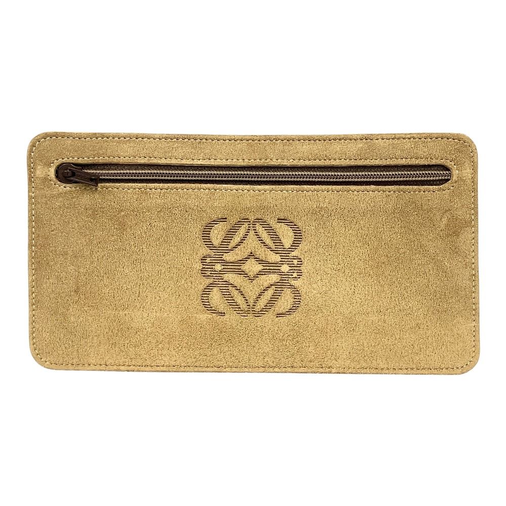 Loewe Wallet Case Flat Pouch Suede Leather Anagram Logo Vintage Beige