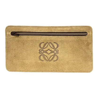 Loewe Wallet Case Flat Pouch Suede Leather Anagram Logo Vintage Beige