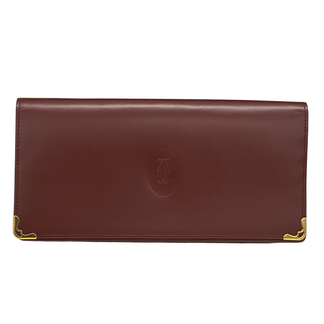 Cartier Wallet Leather Bordeaux Gold Red Wine Everyday