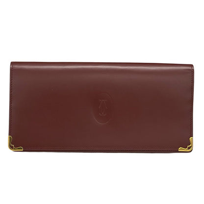 Cartier Wallet Leather Bordeaux Gold Red Wine Everyday