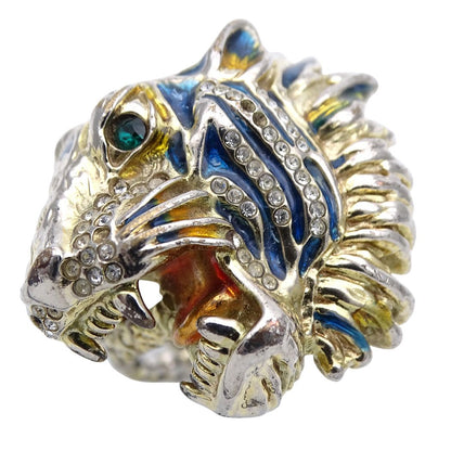 Gucci Ring Gold Plated Tiger M Animal Vintage Blue Tough Cool