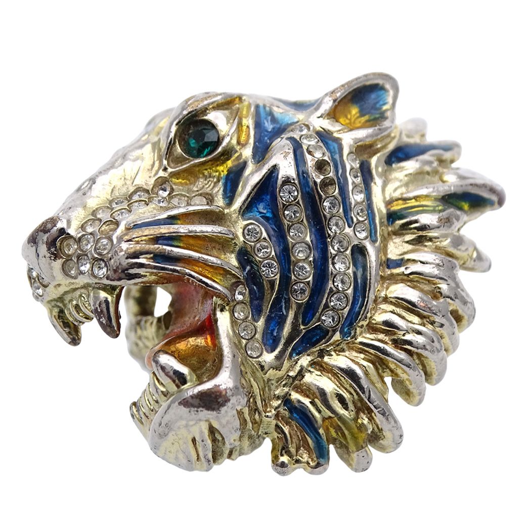 Gucci Ring Gold Plated Tiger M Animal Vintage Blue Tough Cool — view 3