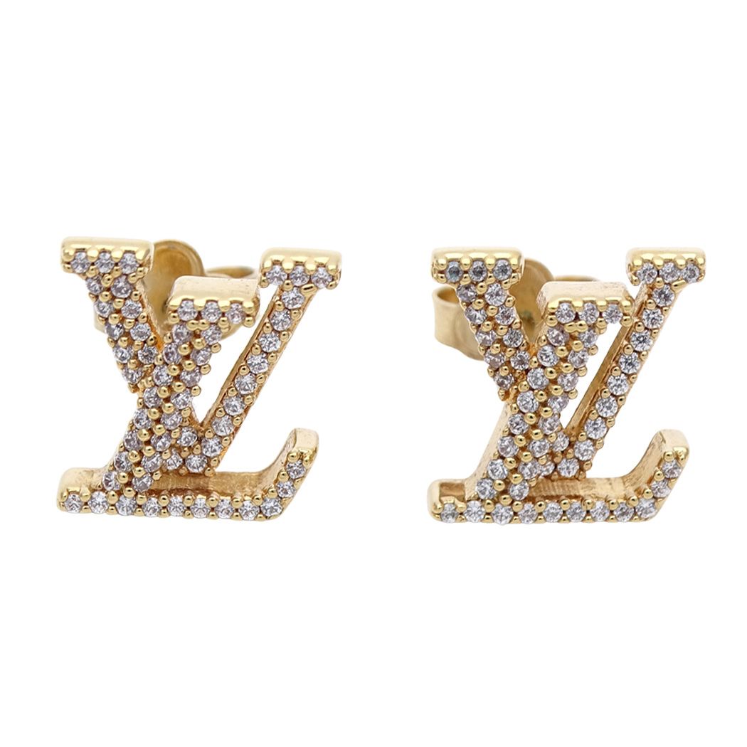 Louis Vuitton Earrings Metal Rhinestone LV Iconic Strass Gold Logo