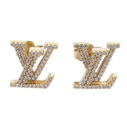 Louis Vuitton Earrings Metal Rhinestone LV Iconic Strass Gold Logo