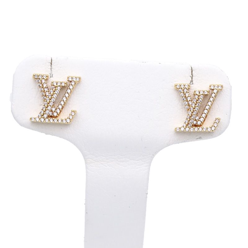 Louis Vuitton Earrings Metal Rhinestone LV Iconic Strass Gold Logo — view 3