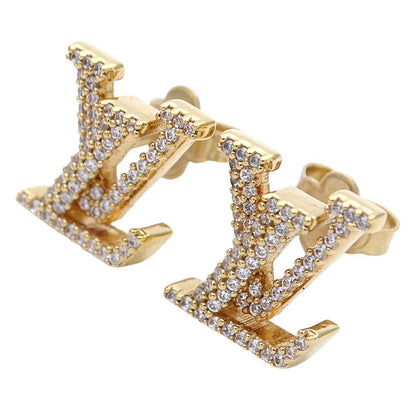 Louis Vuitton Earrings Metal Rhinestone LV Iconic Strass Gold Logo — view 2