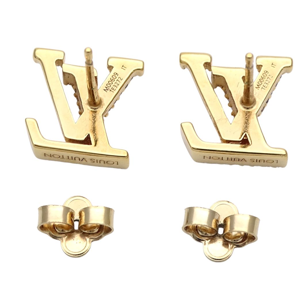 Louis Vuitton Earrings Metal Rhinestone LV Iconic Strass Gold Logo — view 5