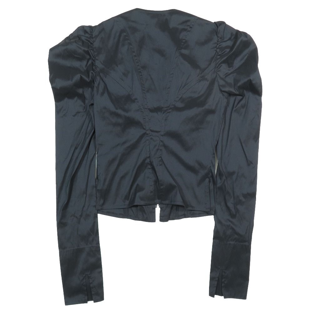 Louis Vuitton LV Logo Leather Patch Power Shoulder Puff Sleeve Silk Jacket 32 — view 2