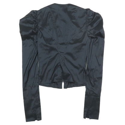 Louis Vuitton LV Logo Leather Patch Power Shoulder Puff Sleeve Silk Jacket 32 — view 2