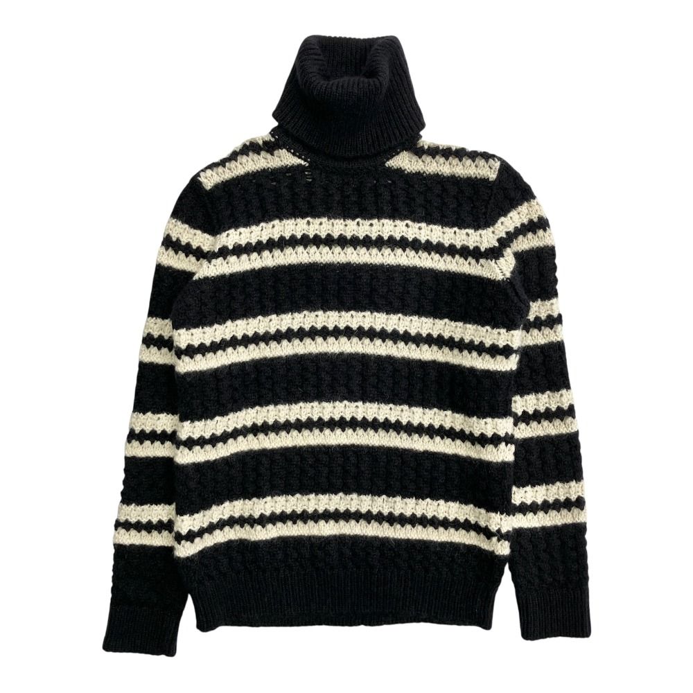 Saint Laurent Alpaca Turtleneck Chunky Knit Sweater Long Sleeve Thick Border S