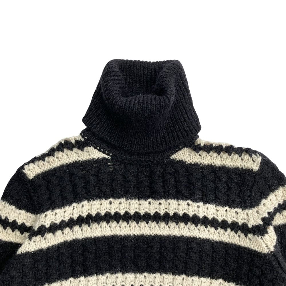 Saint Laurent Alpaca Turtleneck Chunky Knit Sweater Long Sleeve Thick Border S — view 3