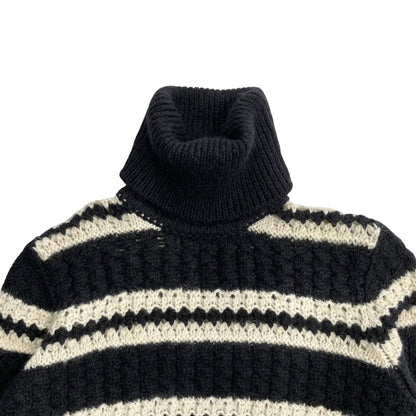 Saint Laurent Alpaca Turtleneck Chunky Knit Sweater Long Sleeve Thick Border S — view 3