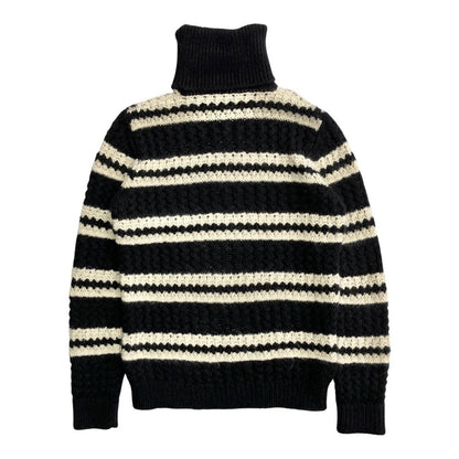 Saint Laurent Alpaca Turtleneck Chunky Knit Sweater Long Sleeve Thick Border S — view 2