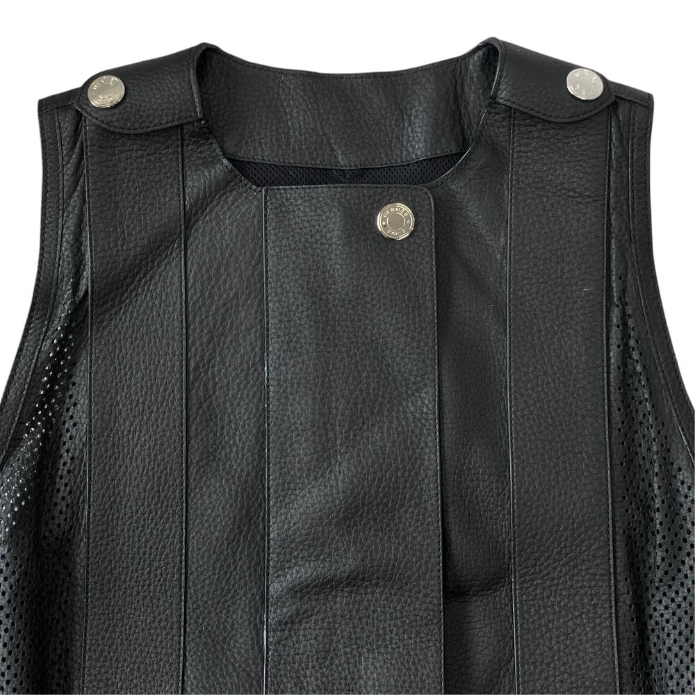 Hermes Deerskin Leather Sleeveless Dress Belted Sellier Silver Black — view 3