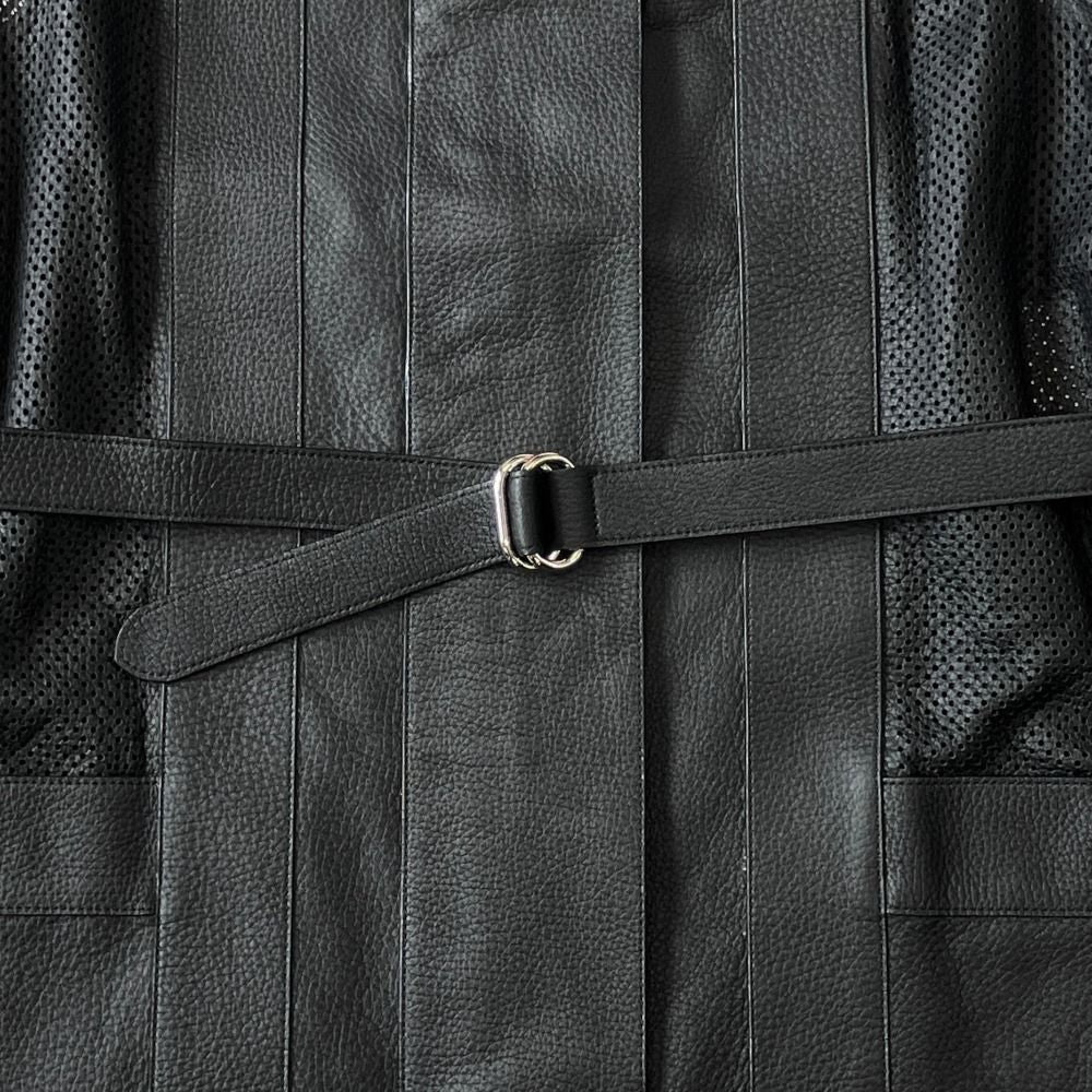 Hermes Deerskin Leather Sleeveless Dress Belted Sellier Silver Black — view 5