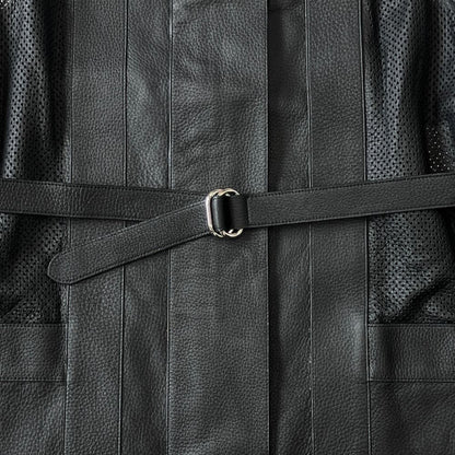 Hermes Deerskin Leather Sleeveless Dress Belted Sellier Silver Black — view 5