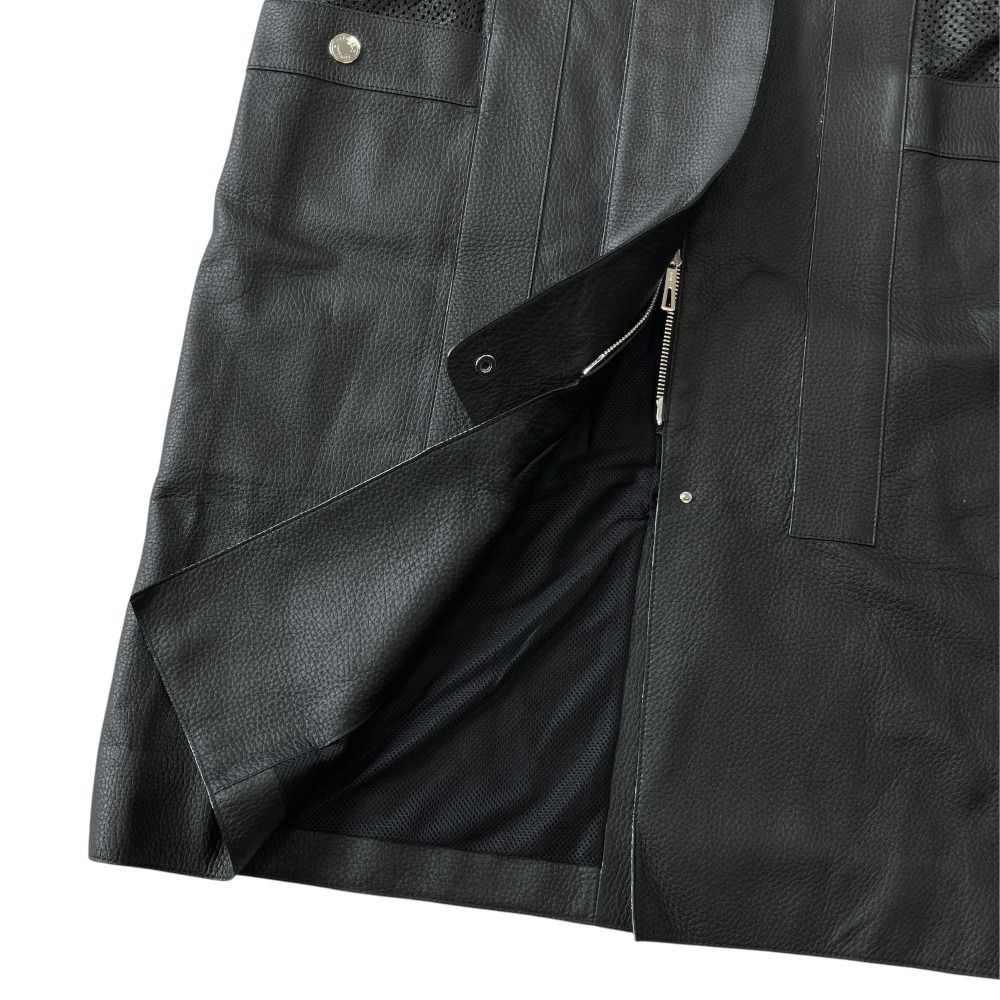 Hermes Deerskin Leather Sleeveless Dress Belted Sellier Silver Black — view 6