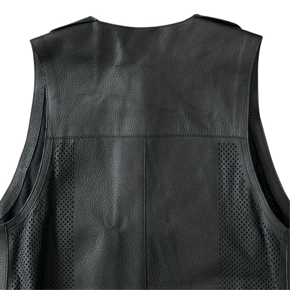 Hermes Deerskin Leather Sleeveless Dress Belted Sellier Silver Black — view 4