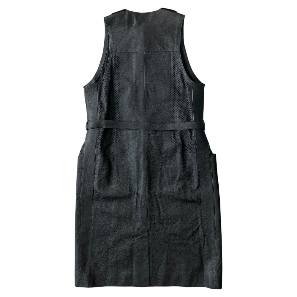 Hermes Deerskin Leather Sleeveless Dress Belted Sellier Silver Black — view 2