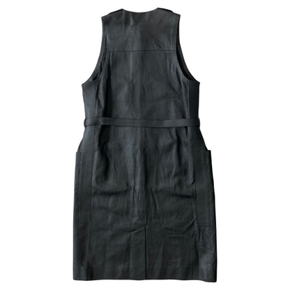 Hermes Deerskin Leather Sleeveless Dress Belted Sellier Silver Black — view 2