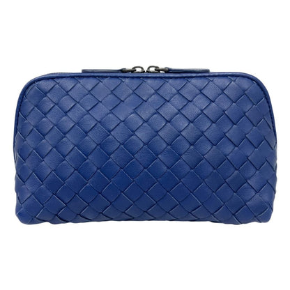 Bottega Veneta Intrecciato Lambskin Leather Pouch Case Double Zip Blue — view 2
