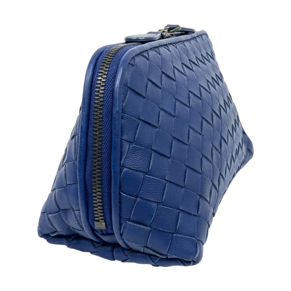 Bottega Veneta Intrecciato Lambskin Leather Pouch Case Double Zip Blue — view 4