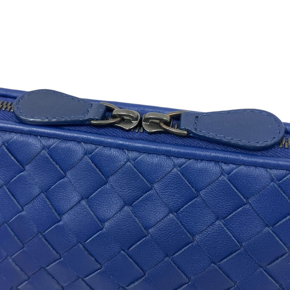Bottega Veneta Intrecciato Lambskin Leather Pouch Case Double Zip Blue — view 5