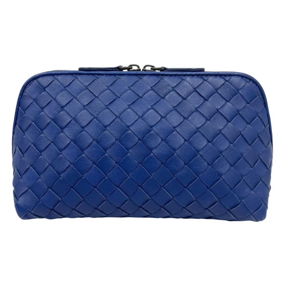 Bottega Veneta Intrecciato Lambskin Leather Pouch Case Double Zip Blue