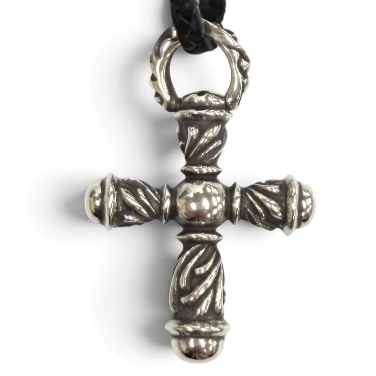Chrome Hearts 925 Small Campana Cross Leather Blade Necklace Silver