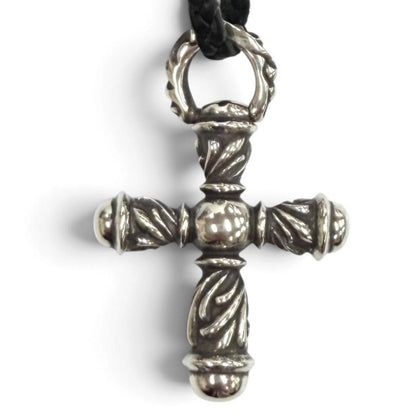Chrome Hearts 925 Small Campana Cross Leather Blade Necklace Silver