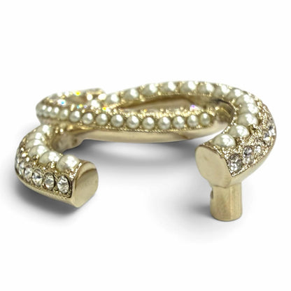 Chanel CC Logo Rhinestone Faux Pearl Brooch Pin Badge Gold — view 4