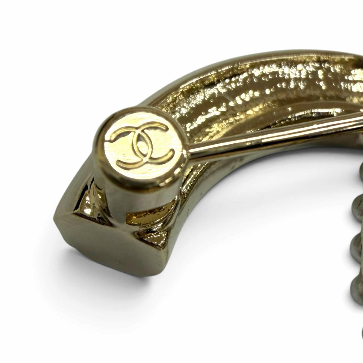 Chanel CC Logo Rhinestone Faux Pearl Brooch Pin Badge Gold — view 6