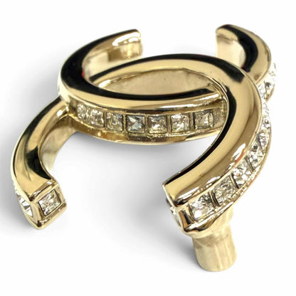 Chanel Rhinestone CC Logo Brooch Gold — view 4