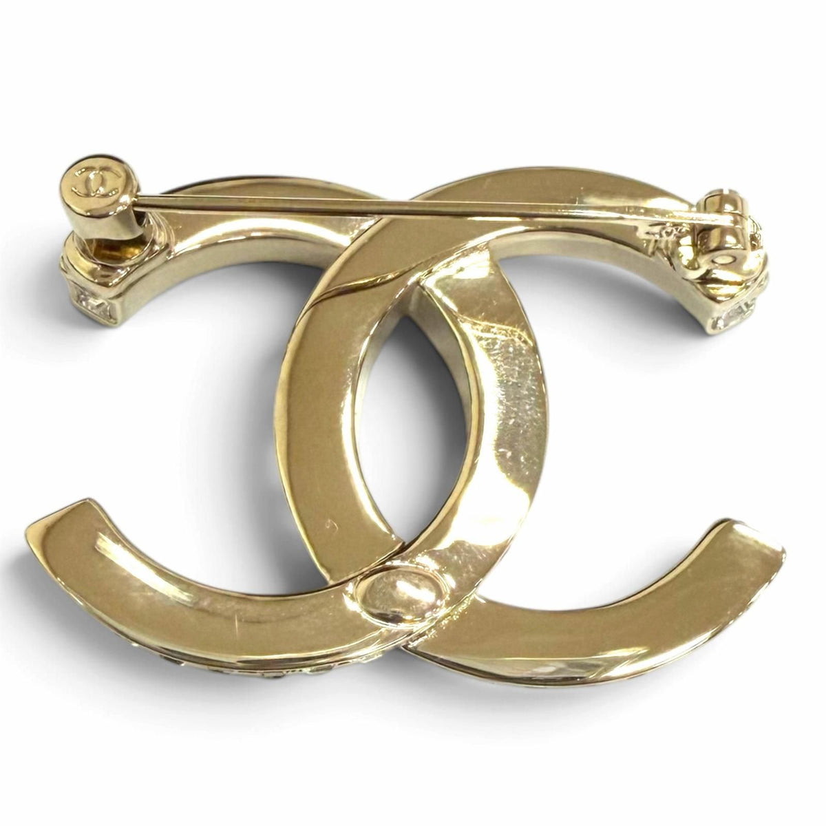 Chanel Rhinestone CC Logo Brooch Gold — view 3