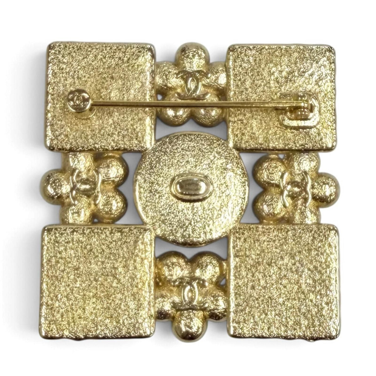 Chanel CC Logo Eco Pearl Rhinestone Square Brooch Black White Gold — view 2
