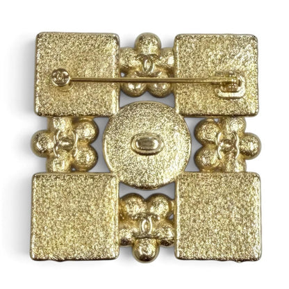 Chanel CC Logo Eco Pearl Rhinestone Square Brooch Black White Gold — view 2