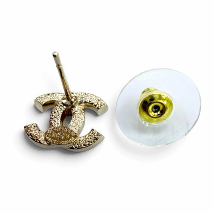 Chanel CC Logo Rhinestone Earrings Gold — view 5