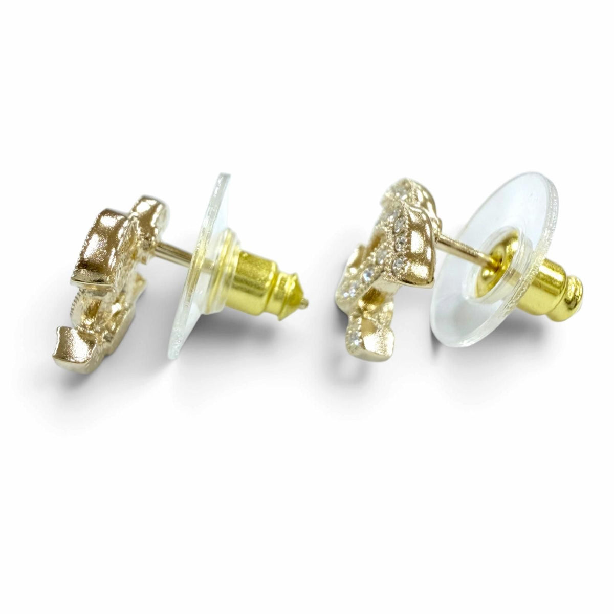 Chanel CC Logo Rhinestone Earrings Gold — view 3