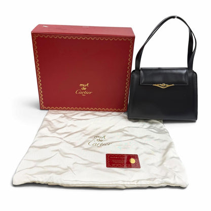 Cartier Sapphire Line Square Leather Handbag Black Gold — view 2
