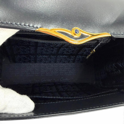 Cartier Sapphire Line Square Leather Handbag Black Gold — view 6